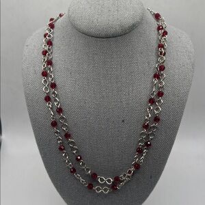 red bead and infinity sign necklace 42”